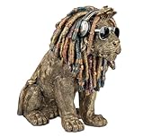 AUSSERGEWÖHNLICHES DESIGN: Der Löwe mit bunten Dreadlocks & stylischen Kopfhörern zieht alle Blicke auf sich - ein echtes Statement-Piece für moderne & kreative Wohnräume.