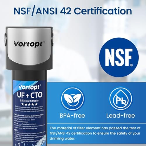 Image of Vortopt 14000 Gallon Under Sink Water Filtration System, NSF Certified | Reduces Chlorine, Lead, Bad Taste & Odor, Under Sink Filter Direct Connect to Kitchen Faucets, 1.5 Year, Q5-UF-M.
