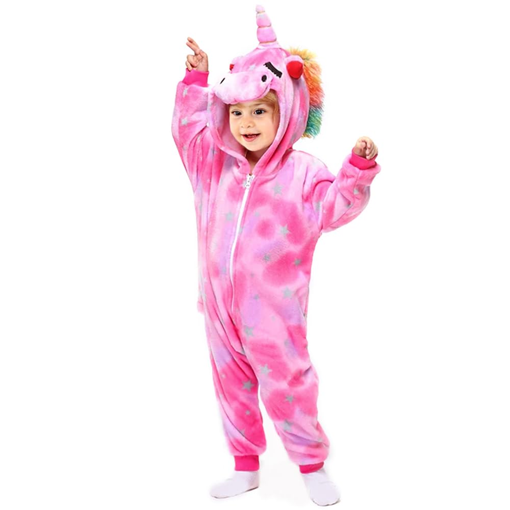 Enfants Licorne Onesie Pyjama Combinaison Unisexe Costume Cosplay Pyjamas Surpyjama l'hiver pour Halloween Carnival Déguisement Cadeaux pour Les Enfants,4-12 Ans Fille