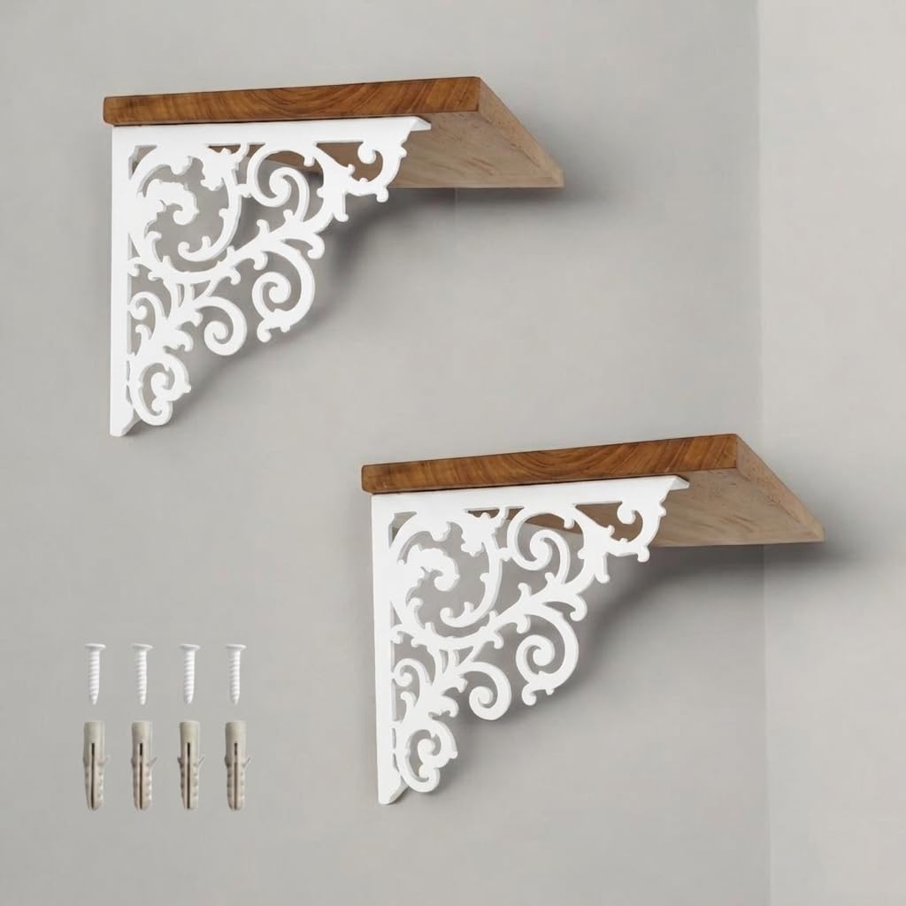 Wall Bracket for Shelves and Home Decor White, Metal L Angle with Matching Screws - Pack of 2 (7.5'' x 7.5')-image-9
