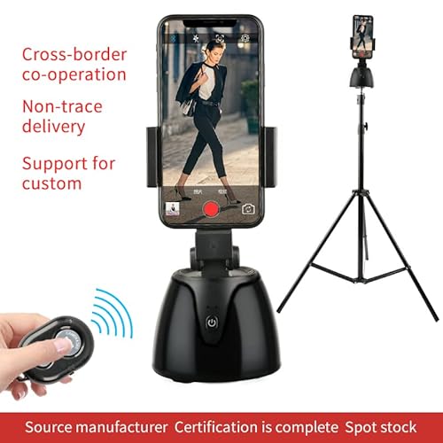 Intelligent Ai Face Recognition 360 Mobile Phone Pan-Tilt Panorama Follow-Up Anti-Shake，Auto Face Tracking Tripod, No App,Smart Shooting Holder For Vlog, Streaming, Video, Tiktok- Black #TOP4