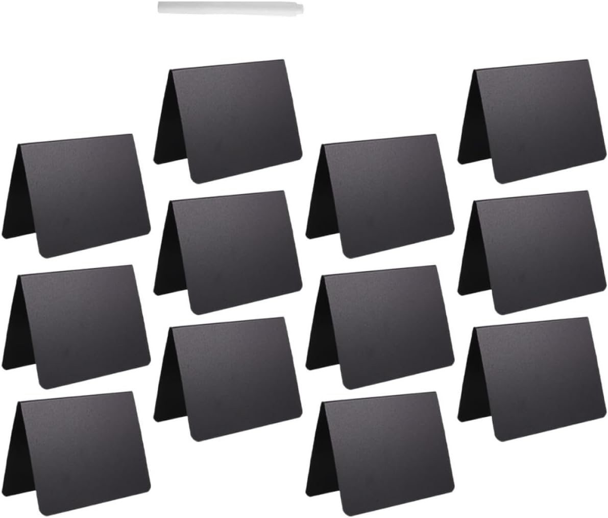Mini Double-Sided Chalkboard Signs 12pcs 100x75mm Matte Black Desktop Plastic Erasable Message Boards for Table Price Display and Use with 1 Chalk Marker