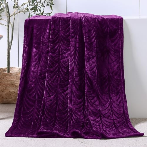 Whale Flotilla Flannel Fleece Throw Blanket for Couch, Soft Fluffy Velvet Sofa Blanket with Decorative Vintage Pattern for All Season, Warm and Lightweight, 50x60 Inch, Purple