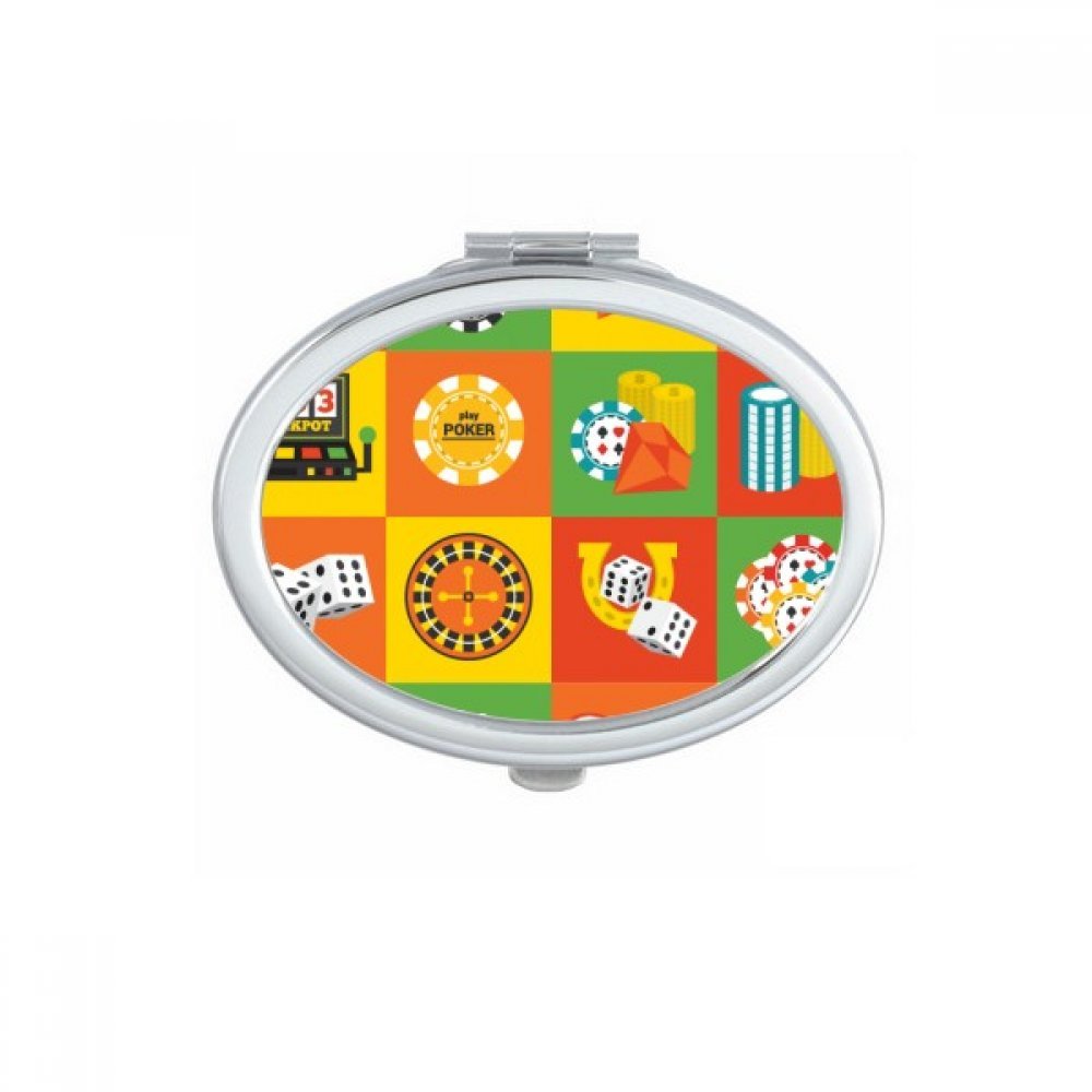 Miroir de poche ovale avec motif chips de casino coloré