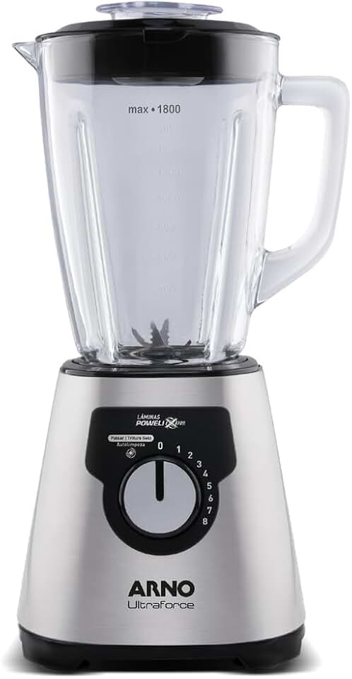 Liquidificador Arno Ultraforce 1400W LN92, Inox, com 6 Lâminas Powelix Pro, Jarra de Vidro de 2.2L, Resistente a Choque Térmico e Tecnologia Limpa Fácil, 110V