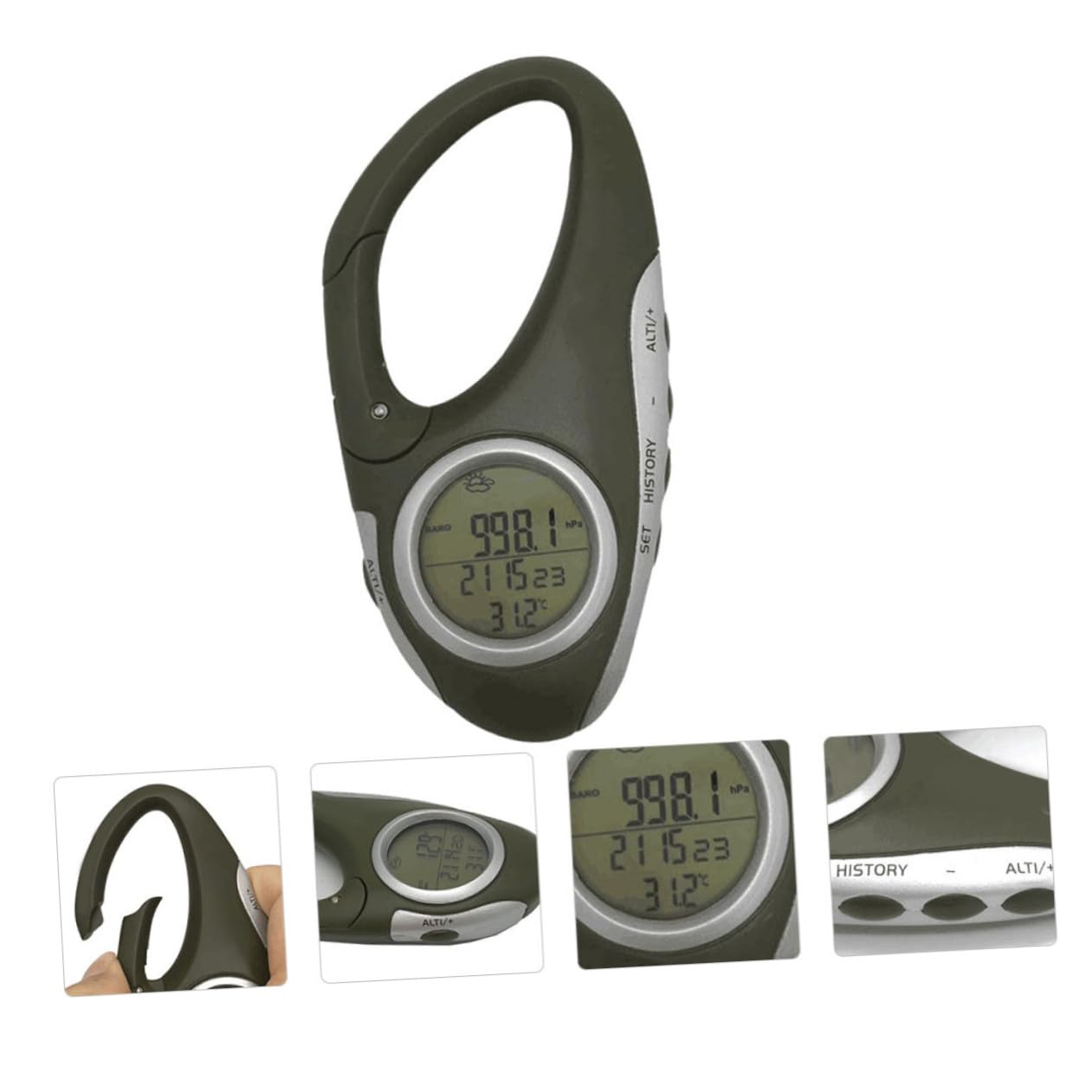 BESPORTBLE 3 Pezzi Altimetro Portatile Misuratore di Temperatura Previsioni Meteo Barometro Alpinismo Strumento di Utilità Altimetro Elettronico Catena Chiave Moschettone in Metallo