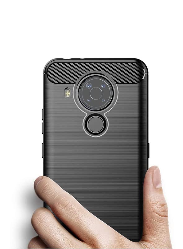 Image of NPRC Hybrid Ultra Slim Protective Case TPU Non-Slip Carbon Fiber Texture Shockproof Case Cover for Nokia 5.4 - Black