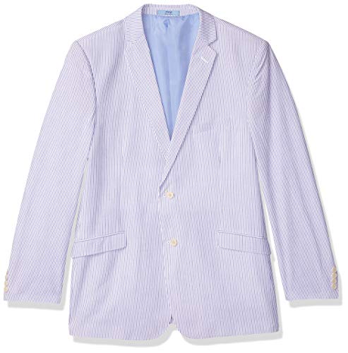 Adolfo Men's Seersucker Modern Fit Suit, Blue/White, 40 Short