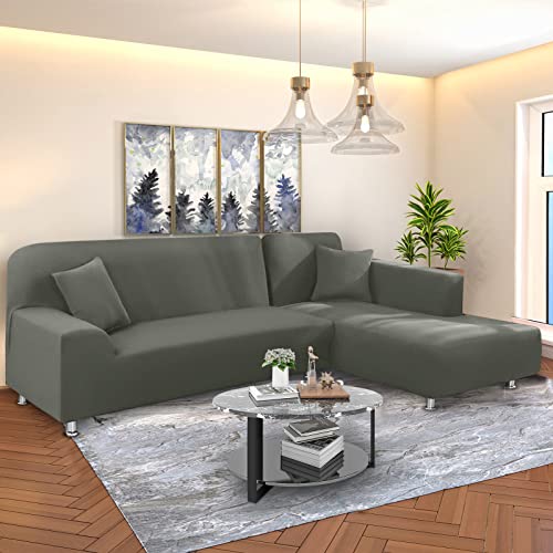 Naisi Sectional Couch Cover L Shape 2 Pieces Sofa Cover Soft Stretch Slipcovers With 2Pcs Pillowcases Furniture Protector Couch Covers 3 Seater + 3 Seater(Olive Green) #TOP5