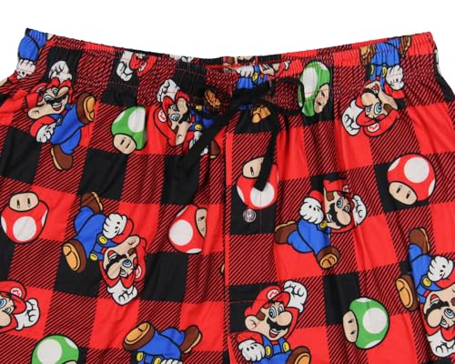 Super Mario Men's Buffalo Plaid Mario Power Up Adult Lounge Sleep Pajama Pants with Drawstring Elastic Waistband4