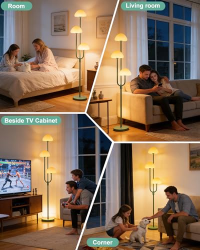 Image of Lightdot 66IN Mushroom Floor Lamp 3-Lights Vintage Floor Lamps with Bulbs Included Modern Dimmable Tall Standing Lamp with 5Lbs Heavy Base for Living Room /Bedroom /Sofa Beside /Corner Decor-Green