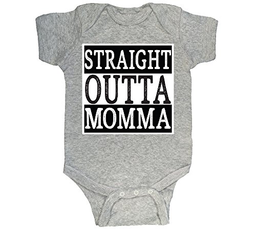 Bebe Bottle Sling, LLC Straight Outta Momma, Funny Boy Onsie, Gray 3-6 mo