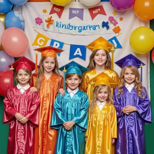 Image of Shiny Preschool Kindergarten Graduation Cap Gown Set for Kids With 2026 2025 Tassel Charm