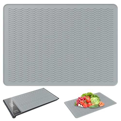 Placa protectora de cocina de 71 x 51 cm, alfombrilla de silicona resistente al calor, cubierta impermeable para inducción y vitrocerámica, base ignífuga (gris, 70 x 50 cm)