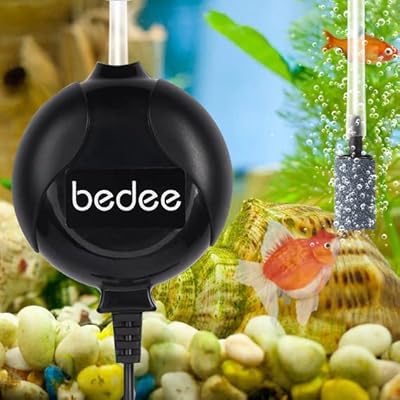 bedee Air Pump, Aquarium Air Pump Fish Tank Air Pump Oxygen Supply Silent Mini 1W 0.45L/Min with Tubing Air Pump Accessories/Air Bubble Stone For Fish Tank Up to 50 Litre