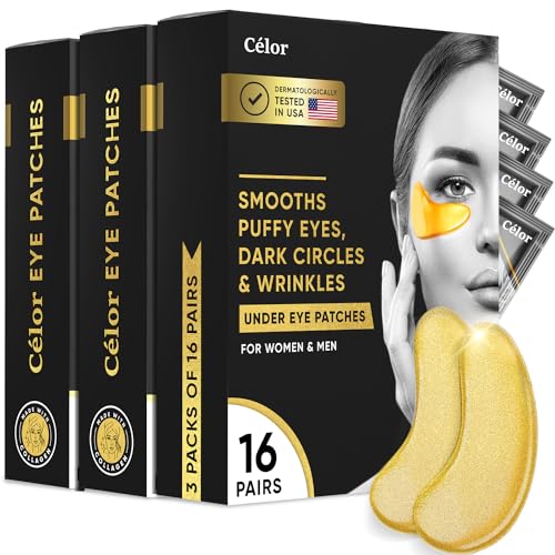 Under Eye Patches (48 Pairs) – Golden Under Eye Mask Amino Acid & Collagen, Under Eye Mask for Face Care, Eye Masks for Dark Circles and Puffiness, Under Eye Masks for Beauty & Personal Care