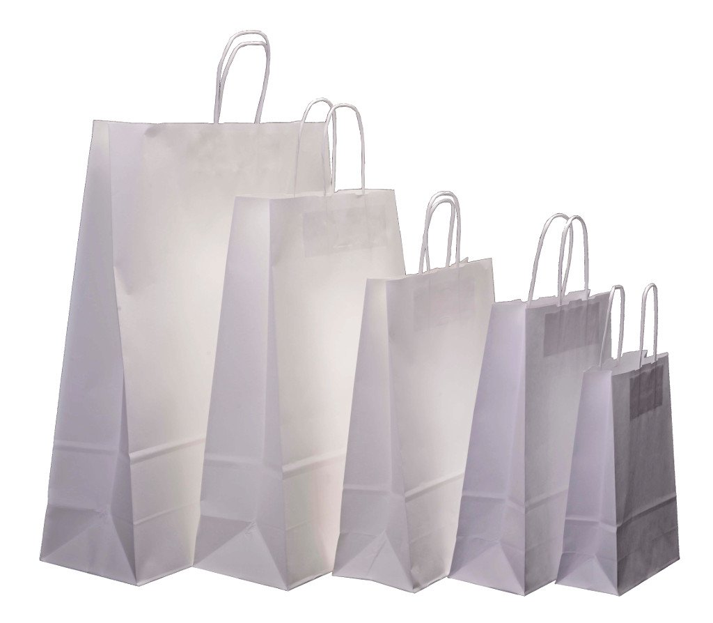 25 x White Kraft Twisted Handle Paper Carrier Bags, Select Size (Jewellery - 150x80x200)