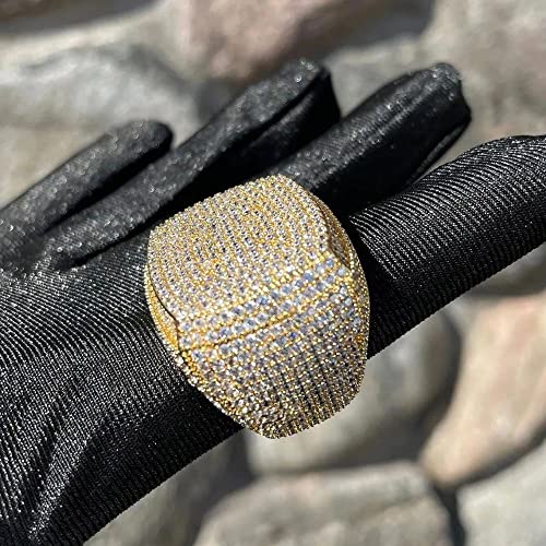 Silverdia Iced Out Diamond Ring Hip Hop Ring 3 Ct Round Diamond Men's Jewelry Statement Biker Ring 14K Gold Finish Diamond Ring Championship Bling Rapper Customized Ring Birthday Gift For Him #TOP7
