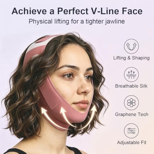Image of MAYCREATE Graphene Upgrade Double Chin Lift Mask V-Line Face Jawline Shaper Face Tightening And Lifting Mask Bandage Chin Up Strap for Sleeping, Slimming, Sagging Prevention - Red