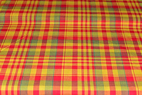 Tissu Madras 100% Coton Jaune-Vert-Rouge - Coupe sur Mesure par 50 cms - Coton Madras