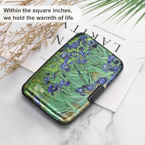 Image of ELFISH Mini RFID Aluminum Wallet Credit Cards Holder Business Card Case Metal ID Case for Men Women(Iris Flower)