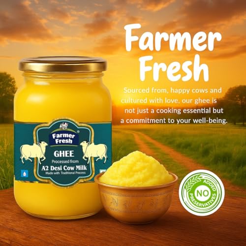 Image of Farmer Fresh A2 Desi Cow Ghee 500ml - Pure & Natural | Traditional Bilona Method | Curd-Churned for Nutrition | Ideal for Daily Cooking | Desi Ghee from Cow Milk