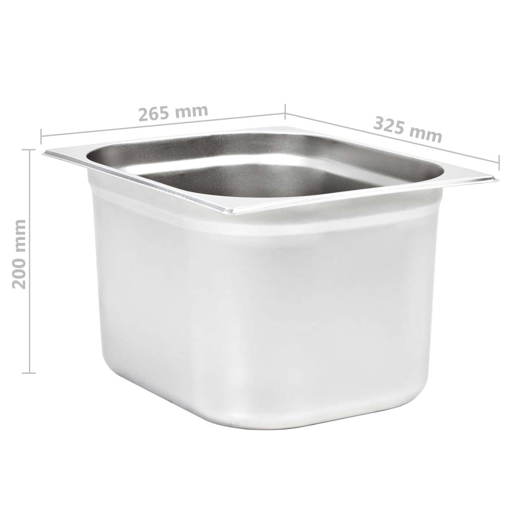 GN 1/2 - Recipiente para gastronomía (acero inoxidable, 325 x 265 x 200 mm, 12,5 L, 2 unidades, apilables, para catering, buffet, mostrador de calor, chafingdish y bain-marie)