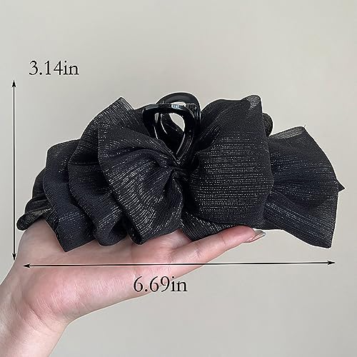 Wiwpar gran pinza para cabello de seda chiffon con moño, pinza tipo banano para coleta, clip de garra para mujeres y niñas (negro) miniatura 5