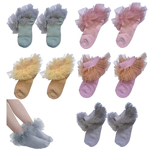 5 Pairs Girl Lace Tutu Socks.Baby toddler Girls Eyelet Turn Cuff Ruffle Lace Socks Triple Lace Dressy Socks 1-8T