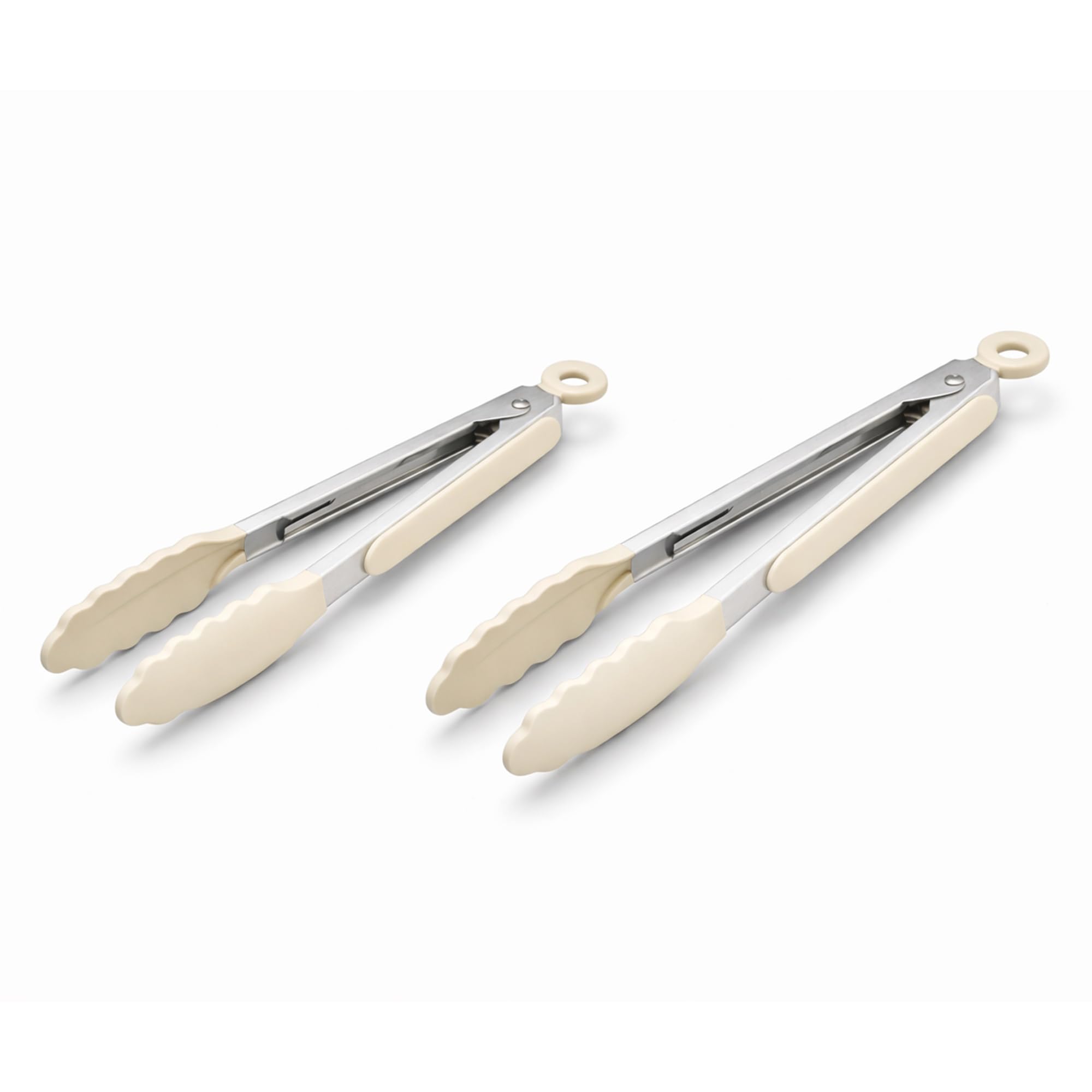 Silk Route Home Stainless Steel & Heat‑Resistant Silicone 2 Pack (9" and 12") Food Tongs - Stylish Kitchen Utensil for Cooking & Serving - Dishwasher Safe, 230°C Heat Resistance (Cream)