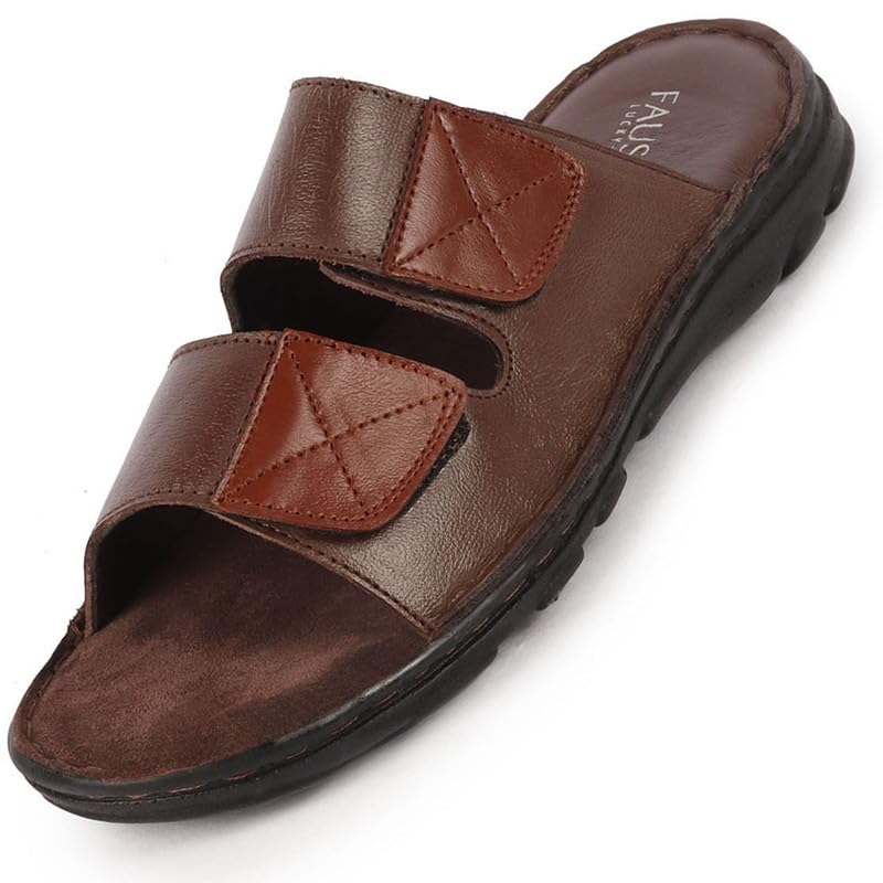 FAUSTO FST KI-507 BLACK BROWN-41 Mens Black Brown Genuine Leather Multi Strap Broad Feet Open Toe Suede Leather Insole Hook and Loop Adjustable Fasteners Slippers (7 UK) (B0CYQ7K7KS) Amazon Price History, Amazon Price Tracker