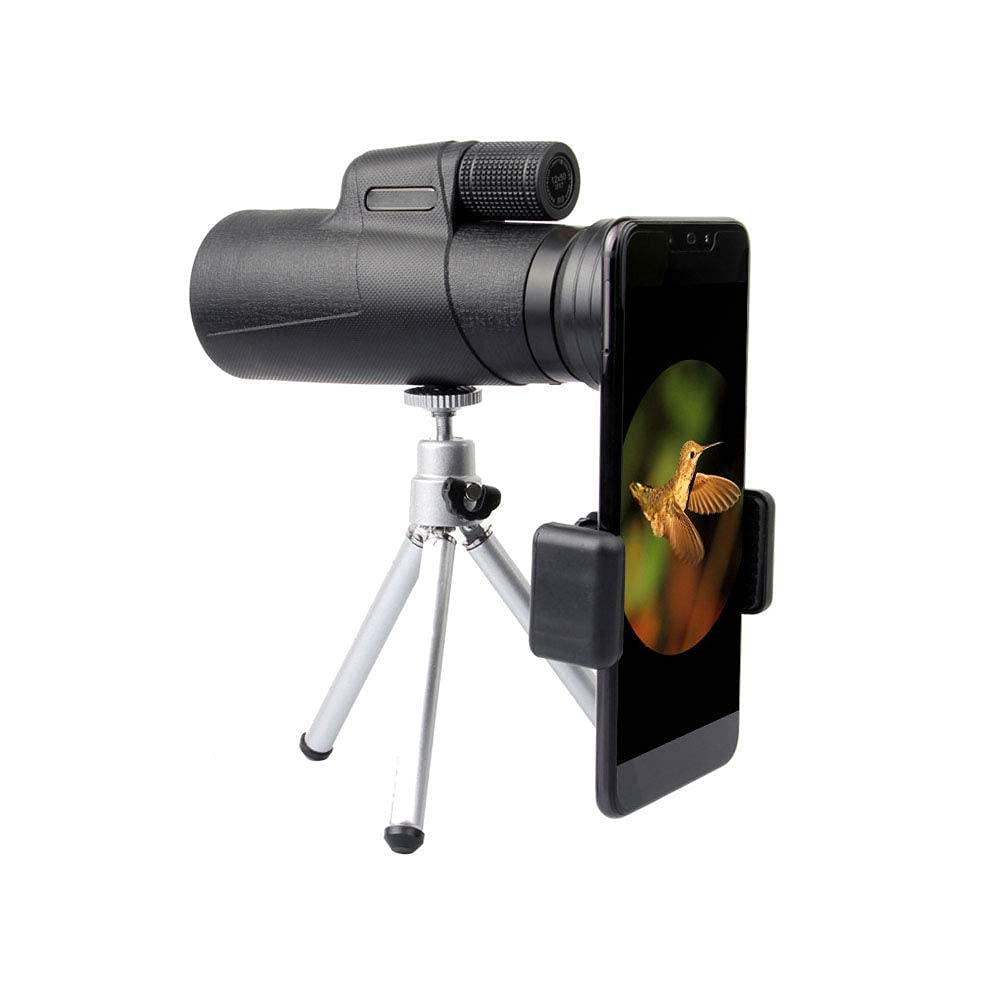 Monoculaire Portable 12x50 avec Vision Nocturne, étanche IPX7, Prisme BAK4, Objectif FMC, avec Adaptateur pour Smartphone et trépied, pour Adultes et Enfants, Concerts, Observation des oisea