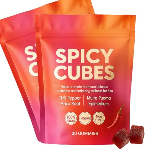 Spicy Cubes Gummy Contains Chili Pepper, Brazilian Ginseng, Maca Root, and Epimedium Extracts for Daily Health Support, Enhancing Relationships and Soothing Emotions. Vegan, 60 Gummies