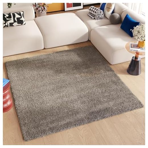 TAPISO Essence Alfombra Shaggy Cuadrada De Pelo Largo, Moderna, Gris, Marrón, Topo, Moteada, Alfombra para Salón, Dormitorio, Adulto, Niño, Alfombra De Noche, Suave, Gruesa, Oeko-Tex 200 x 200 cm
