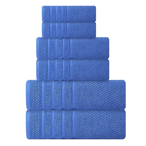 CRAFTBERRY Bath Towels Set-100% Cotton-2 Towels, 2 Hand & Washcloths-Large, Quick Dry, Absorbent, Soft Plush-Home, Spa, Hotel, Pool, Yoga, Shower -6 Piece Luxury Bathroom -Blue