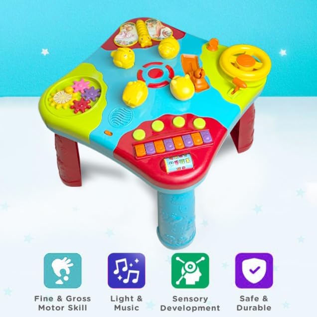 Image of Genie's Toy Bus Musical Learning Activity Table for Toddlers I Educational Development Centre with Piano, Shape Sorter, Driving Car, Light and Music I Interactive Play Station for 12+ Months