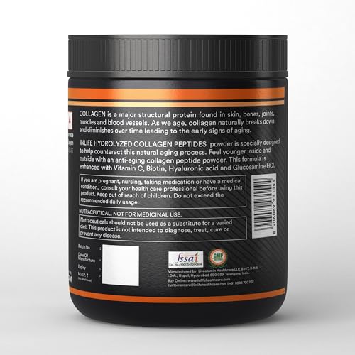 Image of INLIFE Japanese Hydrolyzed Collagen Peptides Powder Clinically Proven Ingredient, Type 1 & 3, Health Supplement for Men & Women (200g Orange)