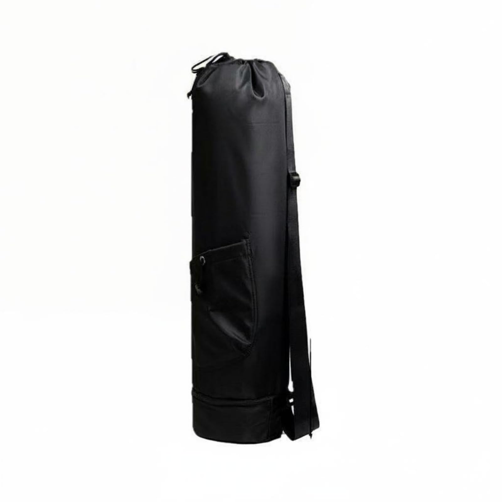Drawstring Closure Crossbody Exercise Mat Bag Zippered Compartment Cylindrical Exercise Bag Shoulder Strap Exercise Mat Carrier Side Pocket, Black | Sporting Goods-picture-33