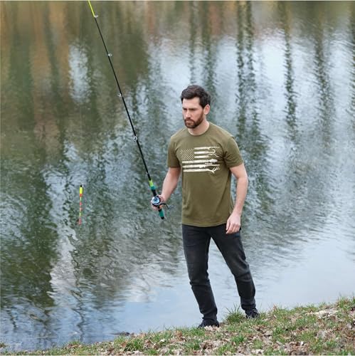 Men's Hunting Fishing Shirt USA Flag Nature Camo Shirt Father Gift Ideas Patriotic Tee (Large Navy Blue) by Silver Lake T-shirts - Used condition - Image 2