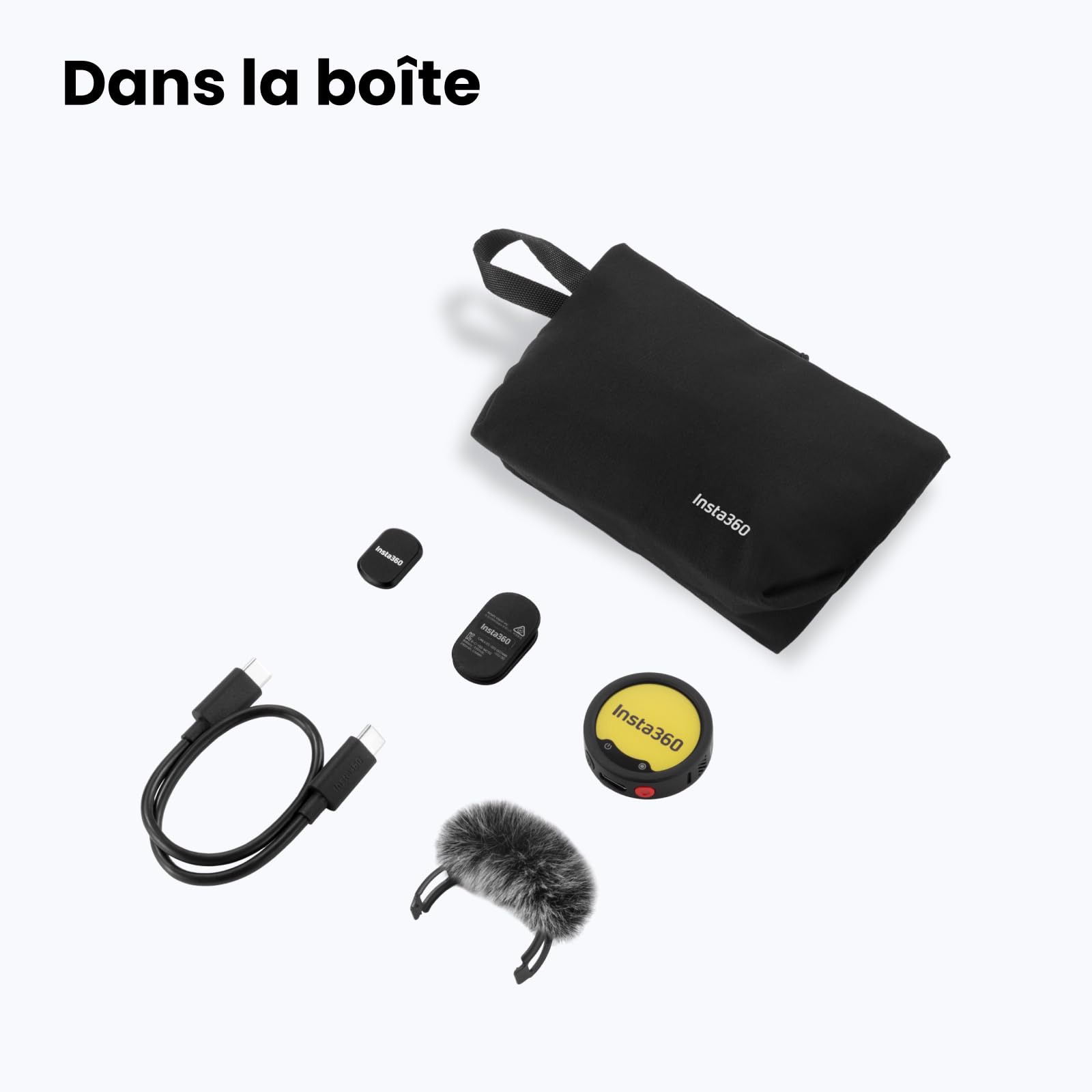 Insta360 Mic Pro Émetteur Noir, Mini Micro-Cravate sans Fil pour iPhone/Caméra/Android, vidéo, Bluetooth, écran E-Ink Personnalisable, réseau de 3 micros, Enregistrement Interne 32 Bits Float.