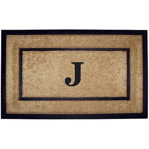 Nedia Home Single Picture Black Frame with Coir Rubber Border Dirt Buster Mat, 22 by 36-Inch, Monogrammed J Cover