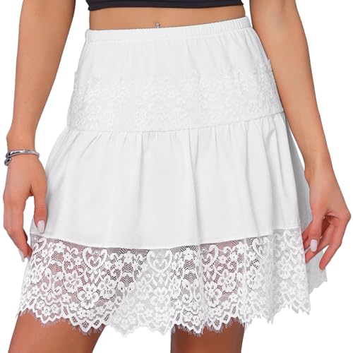 Allegra K Lace Skirt for Women's Y2K Vintage Pleated Ruffle Floral Lace Slip Skirts Tiered Mini Underskirt