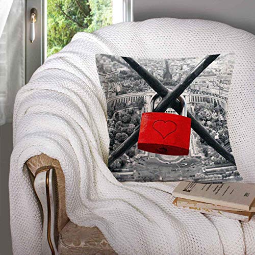Gulidi 4 Pack Pillow Covers 24X24 Inch Red Gray Black Color Famous City Building Artwork Modern Home Decor Pillowcases Red Umbrella Telephone Booth Love Locks Valentines Day Decorations For Sofa #TOP1
