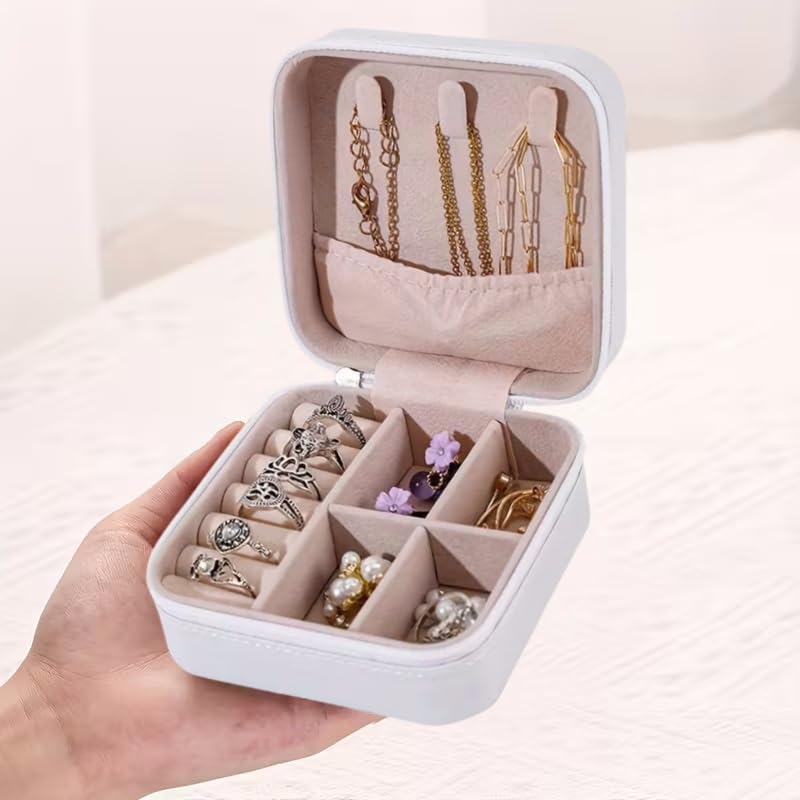 1 estojo de viagem portátil para joias - mini organizador para colares, brincos e anéis - caixa sem emaranhados para mulheres, branca