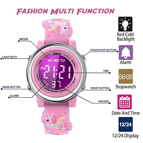 cofuo Girls Digital Watch Age 3-12 for Gifts, 3D Cartoon Waterproof Sports Outdoor LED Electrical Watches with Luminous Alarm Stopwatch Toddler Wristwatch3