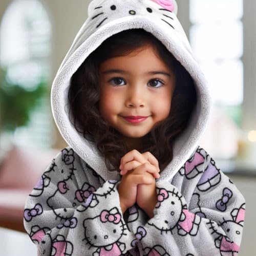 Hello Kitty Girls Fleece Kids Hooded Robe - Super Soft Plush Kids Spa Bathrobe with Pockets, Sizes 4-10 - Official Product2