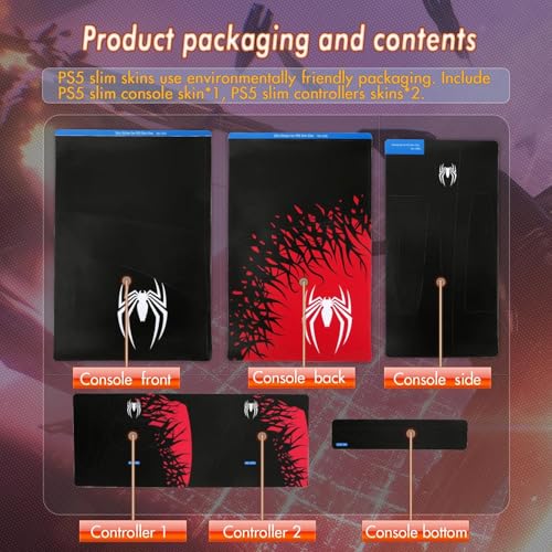 Image of PSS Vinyl Skin for PS5 /Slim Disk Edition, Console and Controller Skins for PS5 /Slim Disk Edition, Decal Sticker for PS5 /Slim Skin Console and Controllers - Spidy Edition