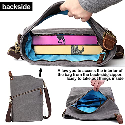 Bolso bandolera de lona para mujer con cuero genuino miniatura 6