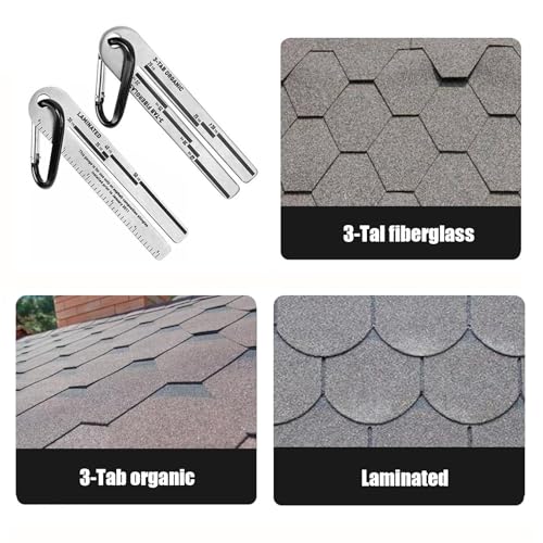 4/09 Shingle Gauge with Carabiner Metal Roof Gauge Tool, Measuring Tool for Roof Shingle Pitch Gauge Roofing for Measuring and Analyzeing The Thickness of Roof Tiles(2 Packs)