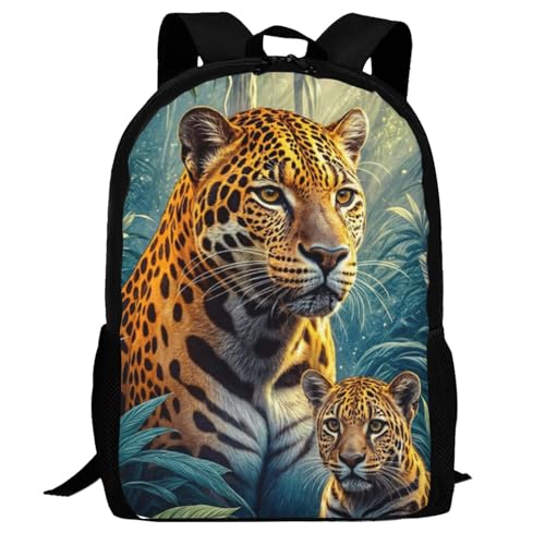17 Inch Backpack for Leopard,Panther Lightweight Adjustable Animal Backpacks with Mesh Side Pockets for Travel Outdoor Sports